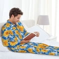 thumbnail image 6 of Salouo Ocean Wave Sunflower Print Button-Front Long Sleeve Pajama Set for Men, Soft 2Pjs Men's Long Sleeve Sleepwear-XX-Large, 6 of 7