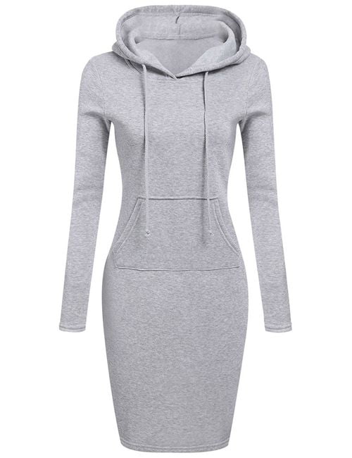 Slim Pullover Hoodie Dress with Pocket 