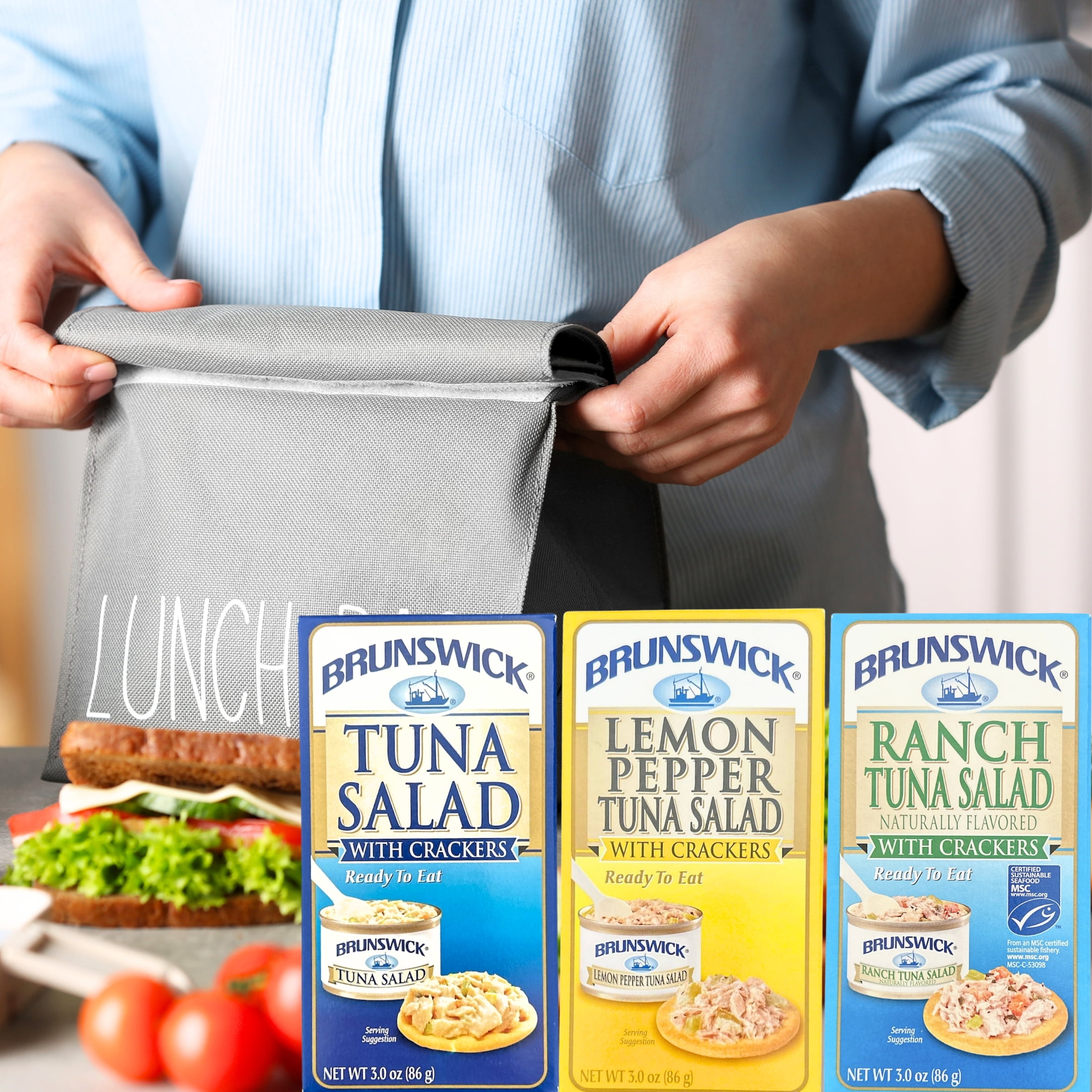 Ranch Lemon Pepper Tuna with Crackers 3.0 oz Plastic Spreader Spoon Included Ready to Eat Preservatives Convenient Healthy Canned Food Snacks Kit for Family Picnic School Lunches Gift Supplies 6 Pack
