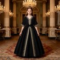 thumbnail image 2 of MEZZALL Girls Elegant Lace Spliced Short Sleeve Fitted Waist A-Line Dress Summer Party Wedding Soft Dresses, 2 of 9
