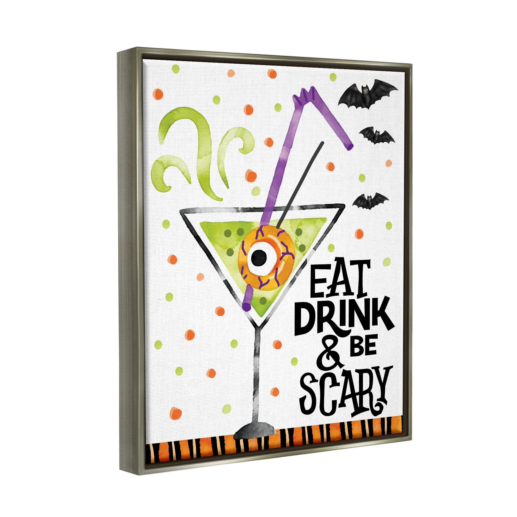 Stupell Industries Eat Drink & Be Scary Halloween Holiday Painting Gray Floater Framed Art Print Wall Art