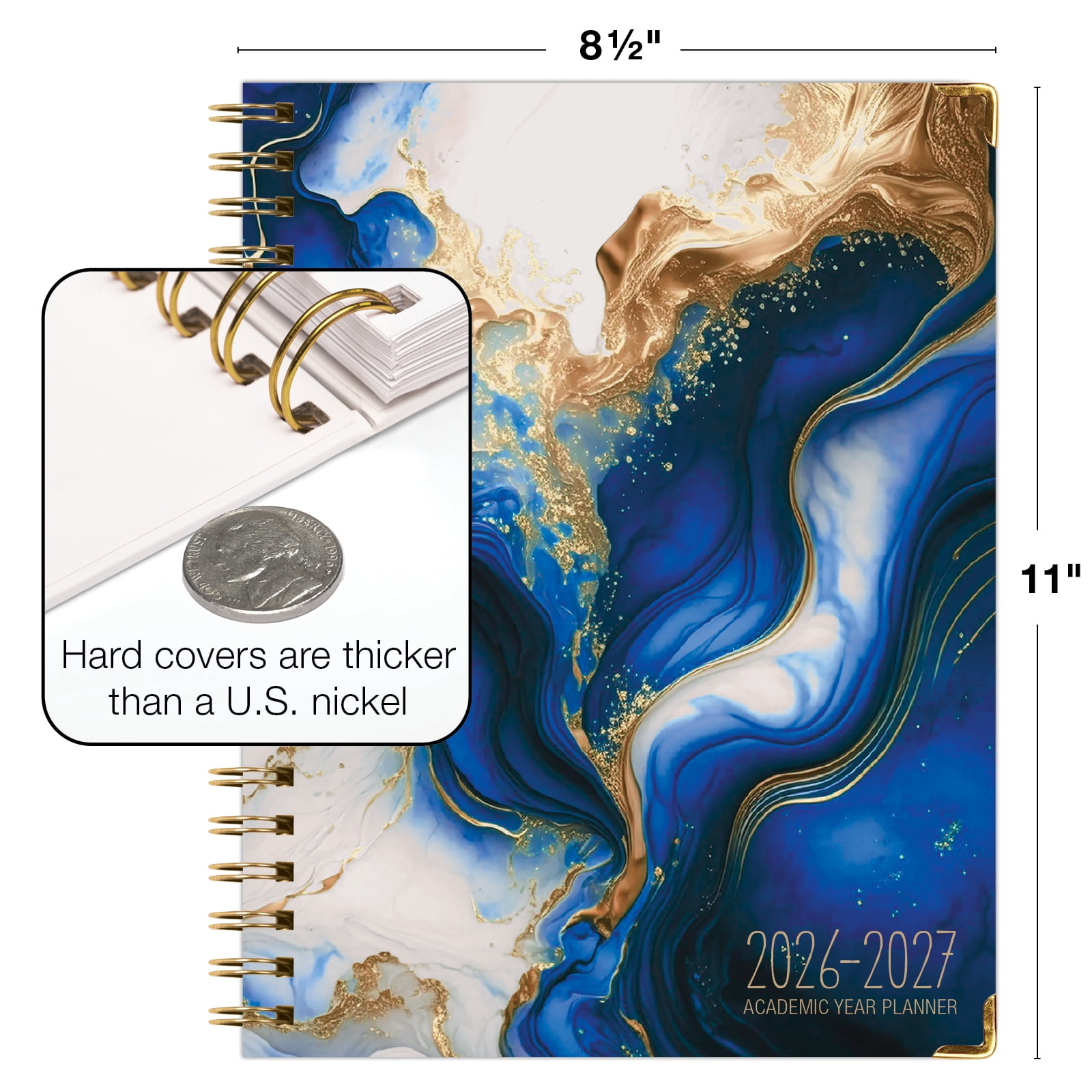 2026-2027 Excello Brands 8.5" x 11" Academic Year Hardcover Fashion Planner, Weekly/Monthly, 14 Month, Dark Blue Marble