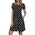 thumbnail image 1 of SMihono Robe d'Été Grande Taille pour Femmes 2023 Mode Décontractée Col Rond Couleur Unie Imprimée Manches Courtes, 1 of 5