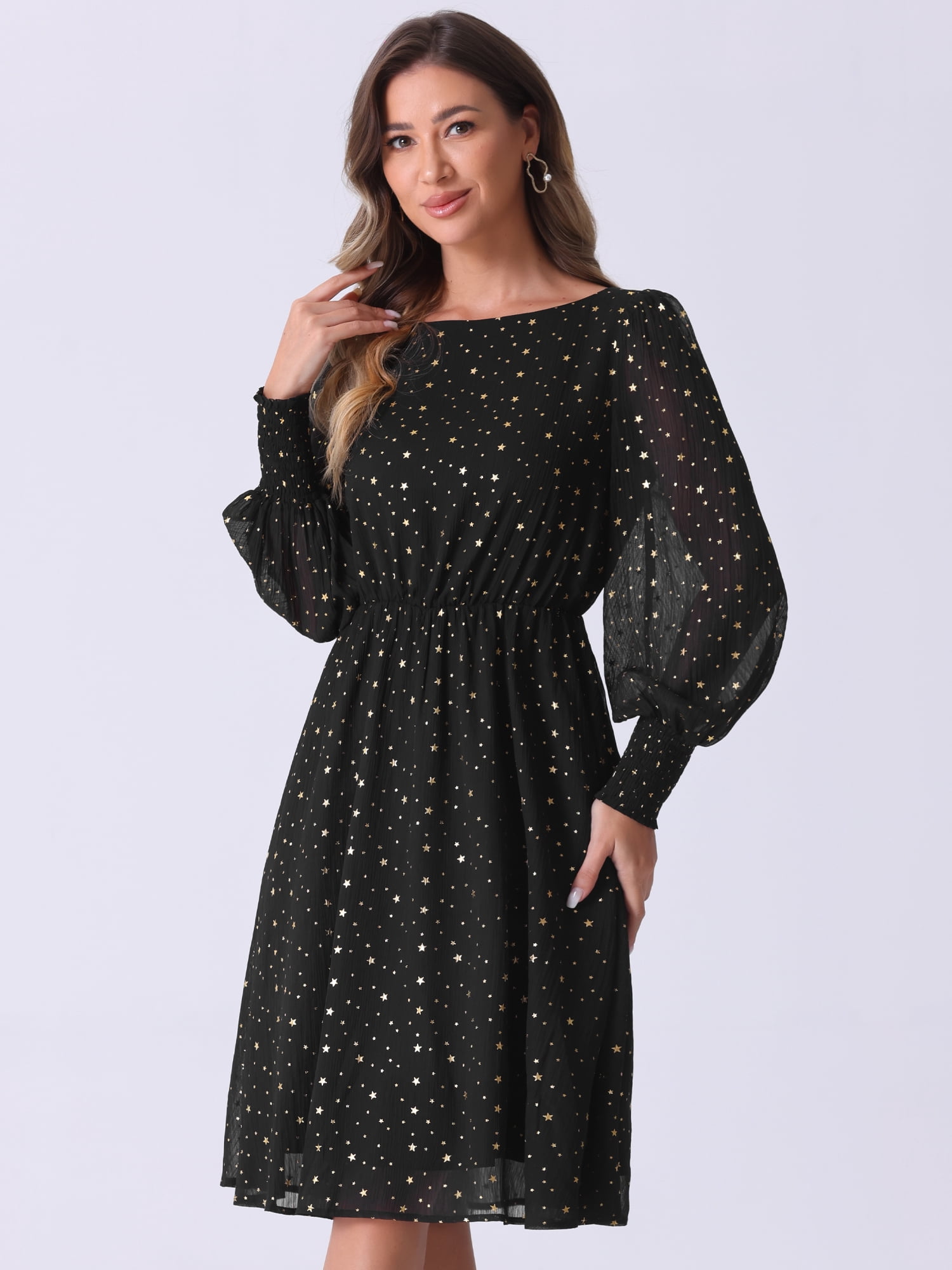 DARING DIVA Puff Long Sleeve Elastic Waist Mesh Dress XL Black