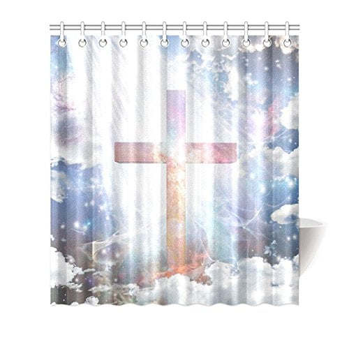 MKHERT Religious Cross in Sparkling Light House Decor Shower Curtain