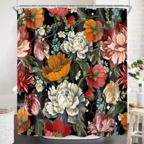 Black Floral Boho Shower Curtain for Bathroom Decor 72Wx72H Retro Rose Colorful Spring Flower Mandala Peony Leaves Blossom Woman Art Printed Fabric Polyester Waterproof 12 Pack Plastic Hooks