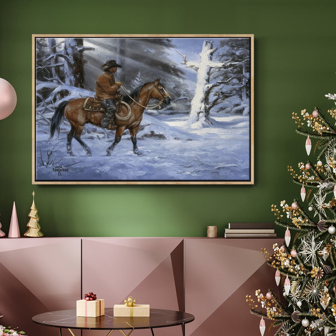 Silent Night, Holy Night - Framed Gallery Wrapped Holiday Canvas - 17 x 25 - Natural Wood Frame