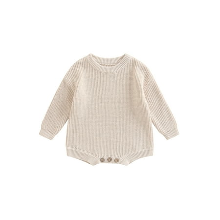 

sdghg Newborn Baby Romper Knitting Ribbed Surface Round Neck Long Sleeve Solid Color Crotch Button Bodysuit