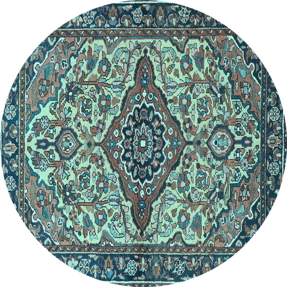 Ahgly Company Indoor Round Medallion Light Blue Traditional Area Rugs, 6' Round