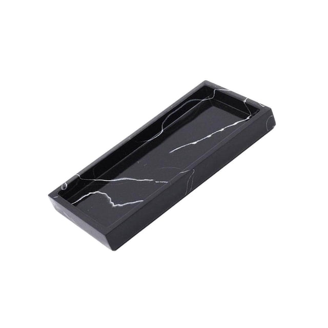 Plateau de Rangement en Marbre Plateau de Meuble-Lavabo de Salle de Bain Plat à Bijoux Réservoir de Baignoire Rangement Plateau de Service Noir