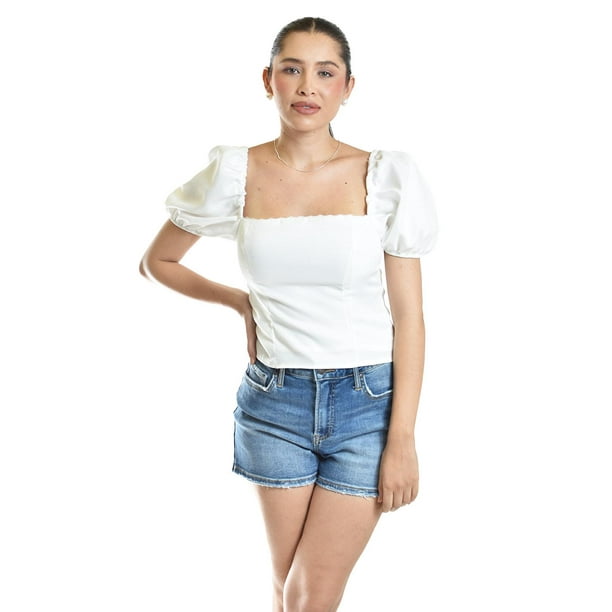 Blusa smock de escote cuadrado Roman Fashion/Juvenil, 6955 (Blanco) blanco M