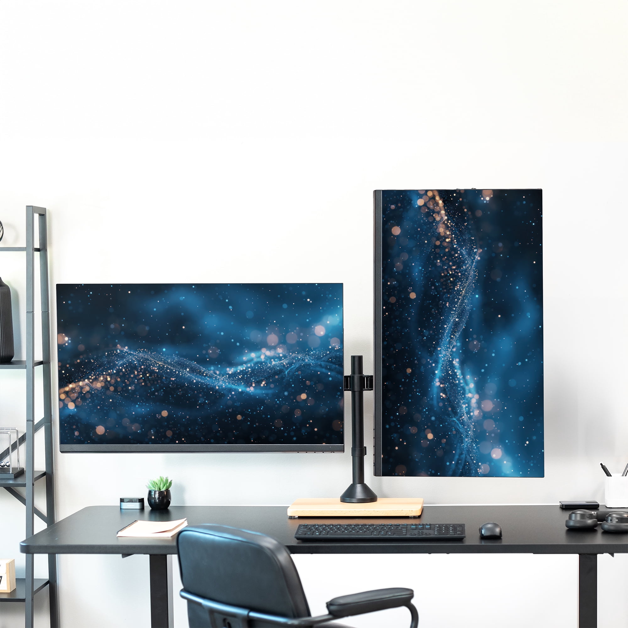 VIVO Dual Monitor Adjustable Mount w/ Wood Base, Fits Computer Screens up to 32"