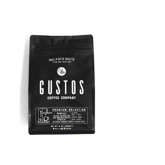 Gustos Cafe Company Premium Ground Coffee Beans - 12 oz Bag, Medium Roast, Full Body Chocolate Notes