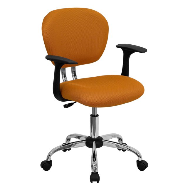 Mid-Back Orange Mesh Padded Swivel Task Chair with Chrome Base and Arms