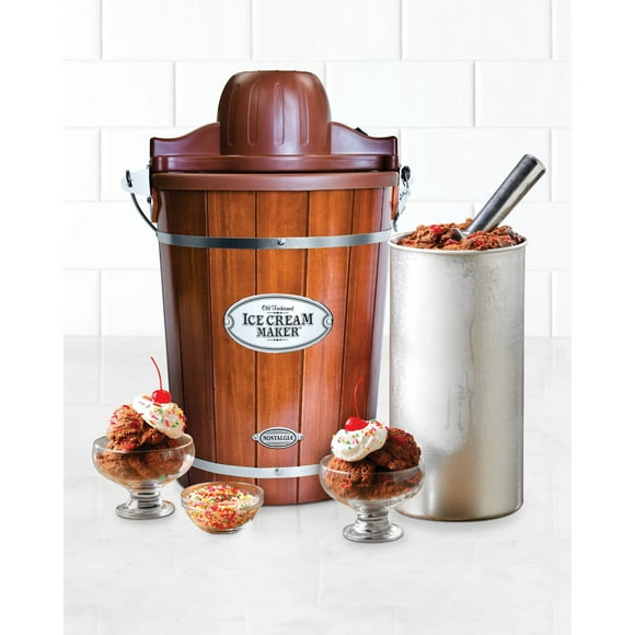 Nostalgia 6-Quart Electric Bucket Ice Cream Maker With Easy-Carry Handle, Wood