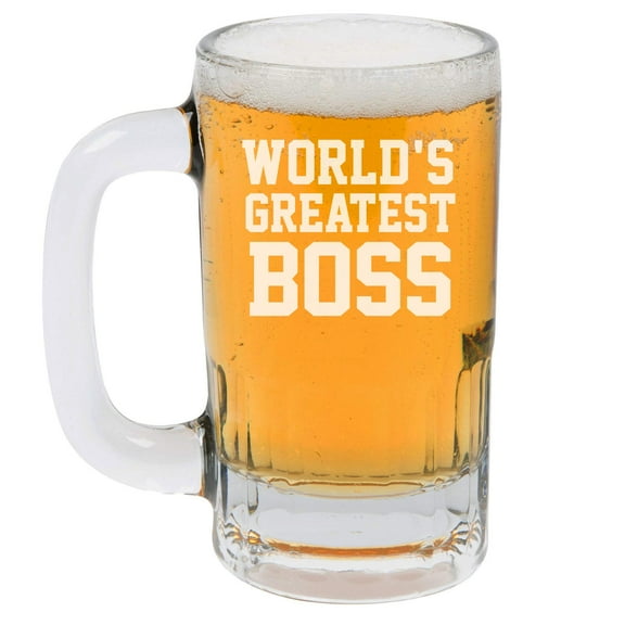 12oz Beer Mug Stein Glass World's Greatest Boss
