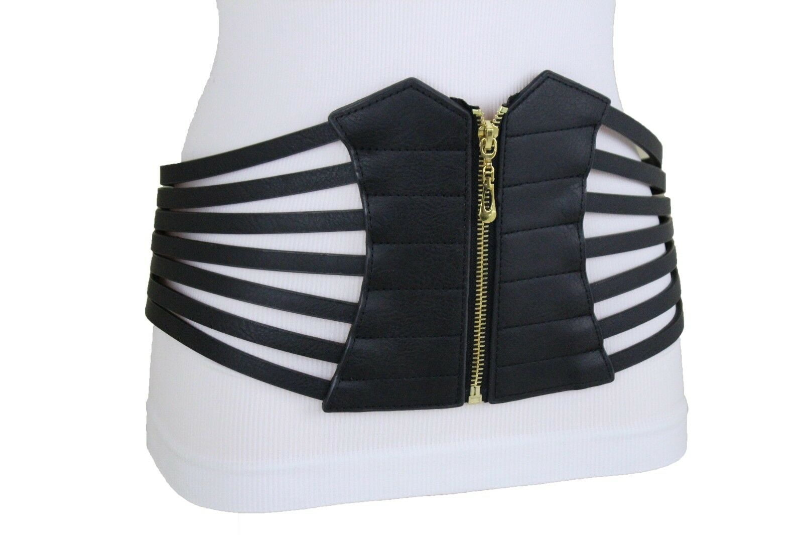 High Waist Fashion Black Faux Leather Elastic Corset Belt Stretch Waistband S M 