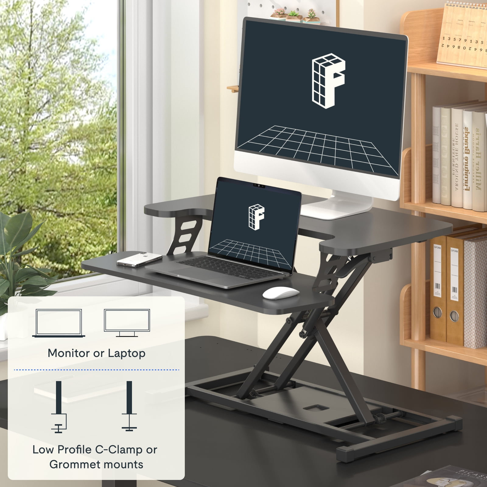 LINJH Standing Desk Converter 28" Wide Height Adjustable Sit Stand Riser