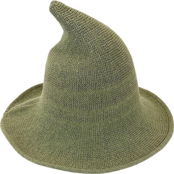 Wiywef Wool Knitted Witch Hat Foldable Brim Pointed Wizard Cap