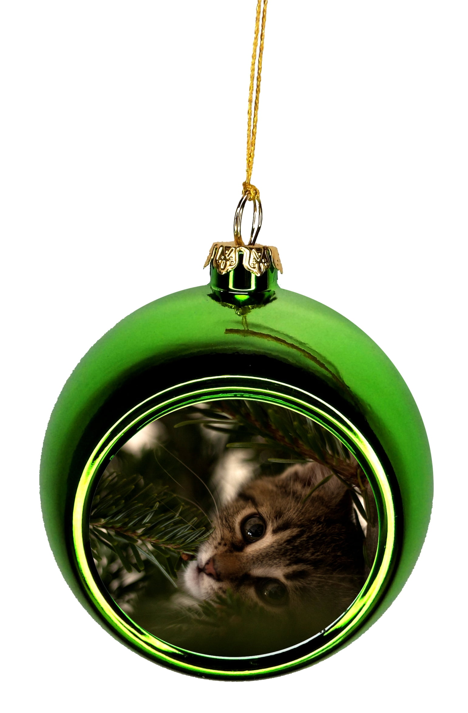 Ornaments with Cats Kitten Under a Christmas Tree Ornaments Green