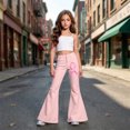 thumbnail image 6 of LRen Girls Uniform Pants Flare Leg Soft Pink Ribbon Straight Leg Y2k Loose Fit with Pockets Loose Long Trousers for Big Kids Age 15-16 Years, 6 of 6