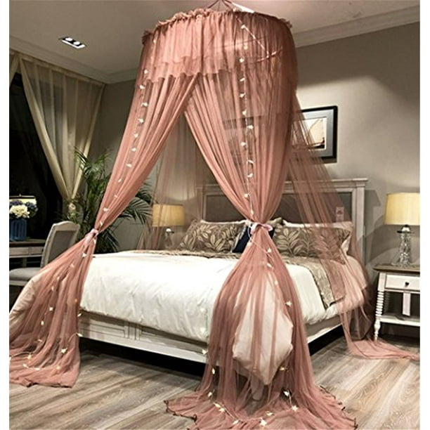 Lotus Karen Bed Canopy Elegant Lace Round Hoop Polyester Sheer Mesh Curtains Princess Dome Bedding Net For Twin Full Queen King Size Com Lotus Karen Bed Canopy Elegant Lace, Queen Size Canopy Bed With Curtains