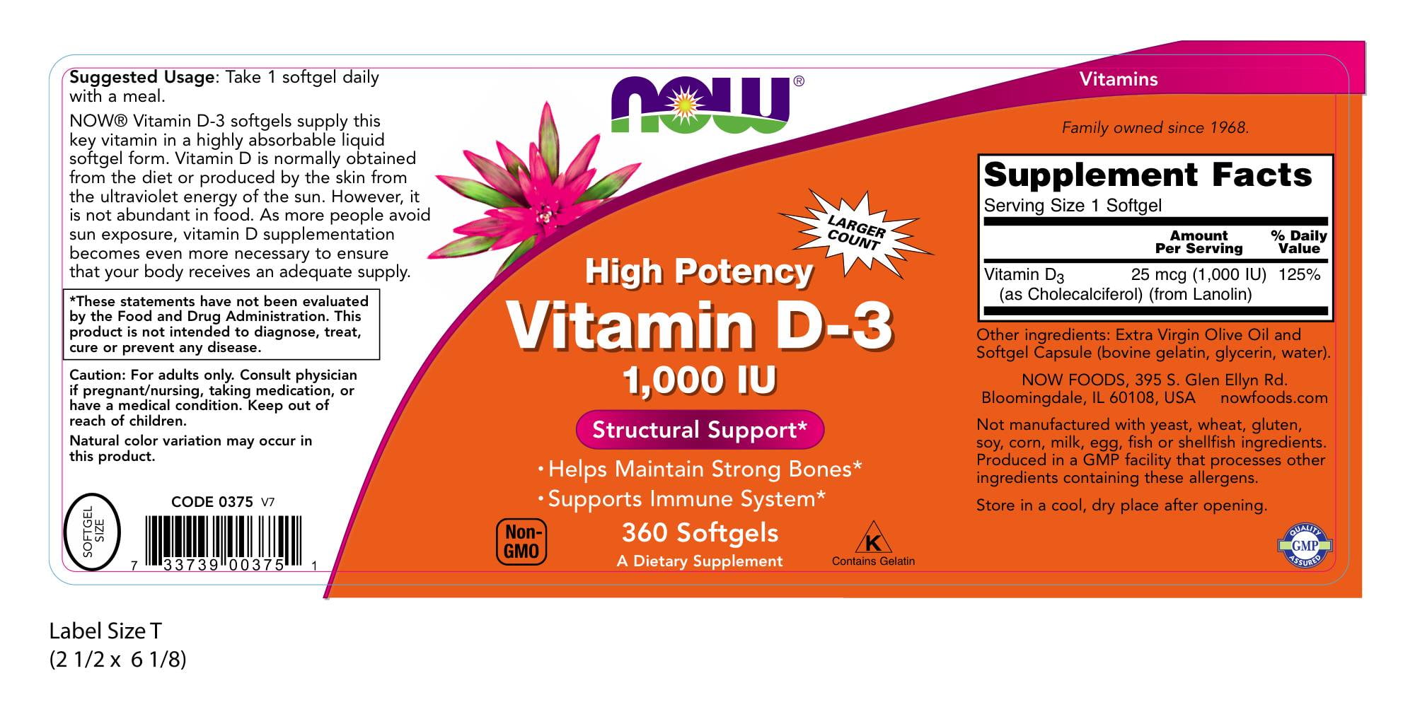 Now Supplements Vitamin D 3 1000 Iu 360 Softgels Walmartcom