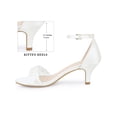 thumbnail image 2 of BLISSFUL STEP Women's Shoes Open Toe Ankle Strap Rhinestone Mesh Kitten Heel Sandals White 8, 2 of 7