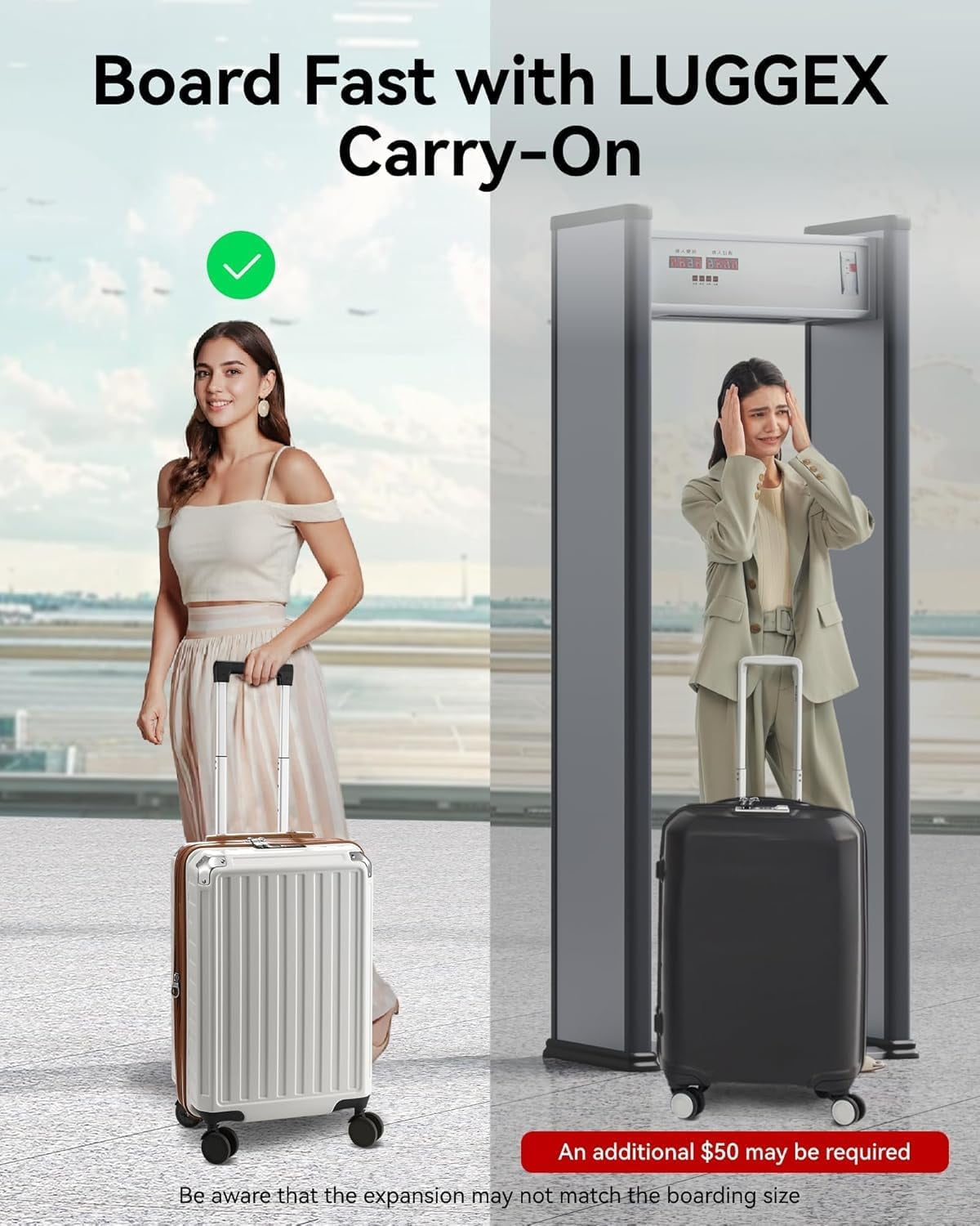Carry On Luggage 22x14x9 Airline Approved, PC Expandable Hard Shell Suitcases with Spinner Wheels, 20 Inch, White Brown