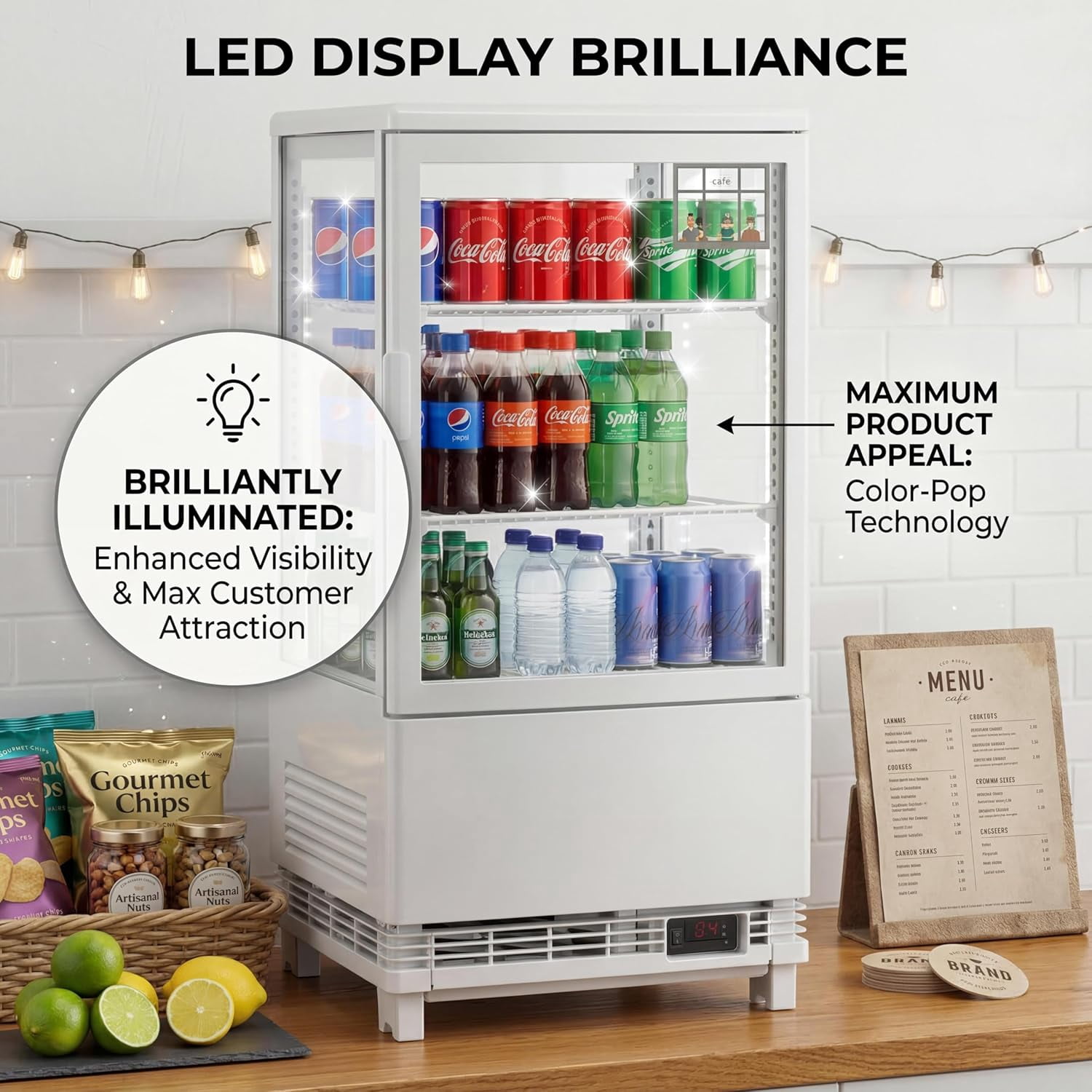 IdealHouse Commercial Countertop Display Refrigerator, 2.0 Cu.Ft Pastry Display Case with LED Lighting, Air Cooling, Rear Sliding Doors, Adjustable Shelves, Auto Defrost for Bakery, Cafe