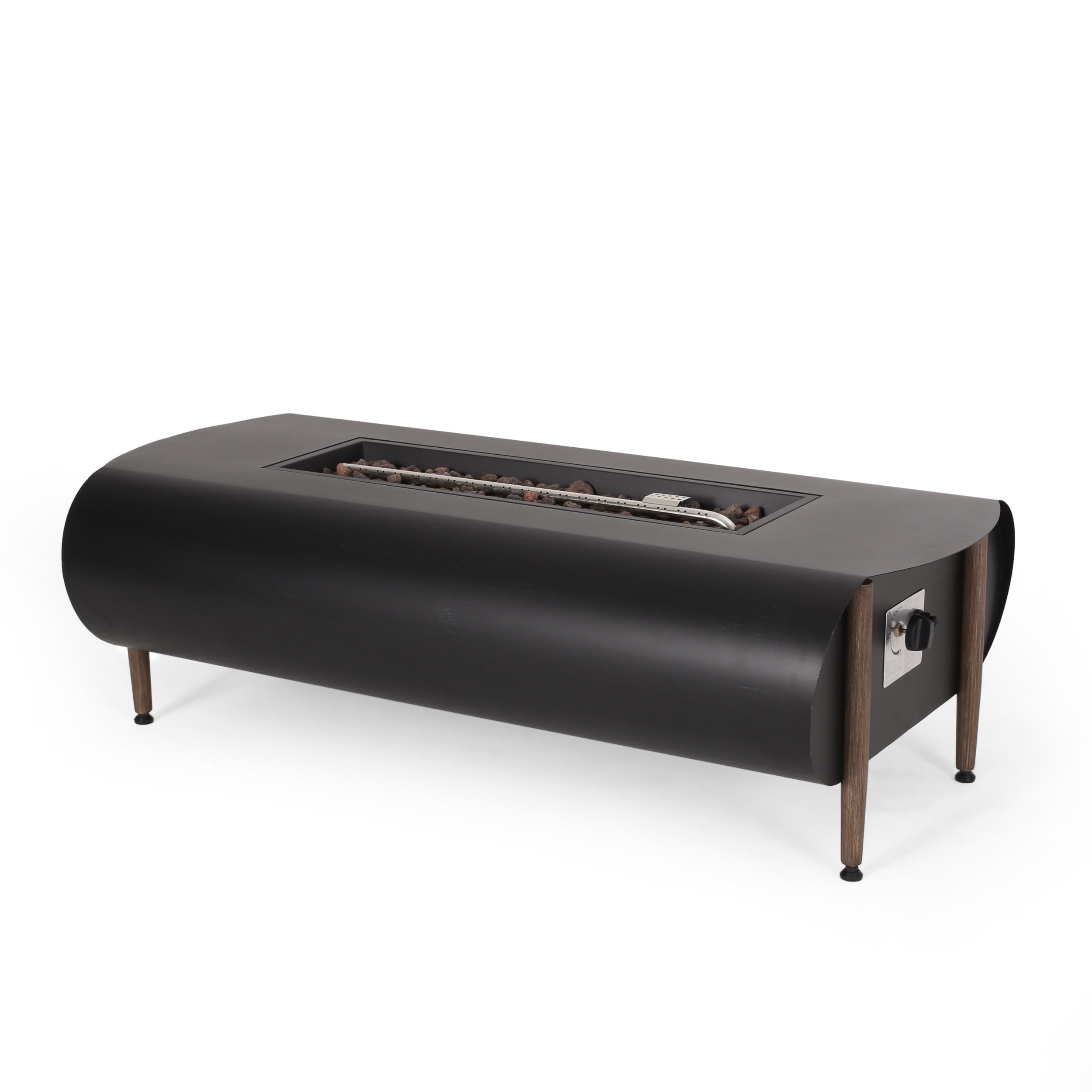 Jesse Resin Outdoor 50,000 BTU Rectangular Fire Pit (No Tank Holder), Dark Gray and Wood Pattern