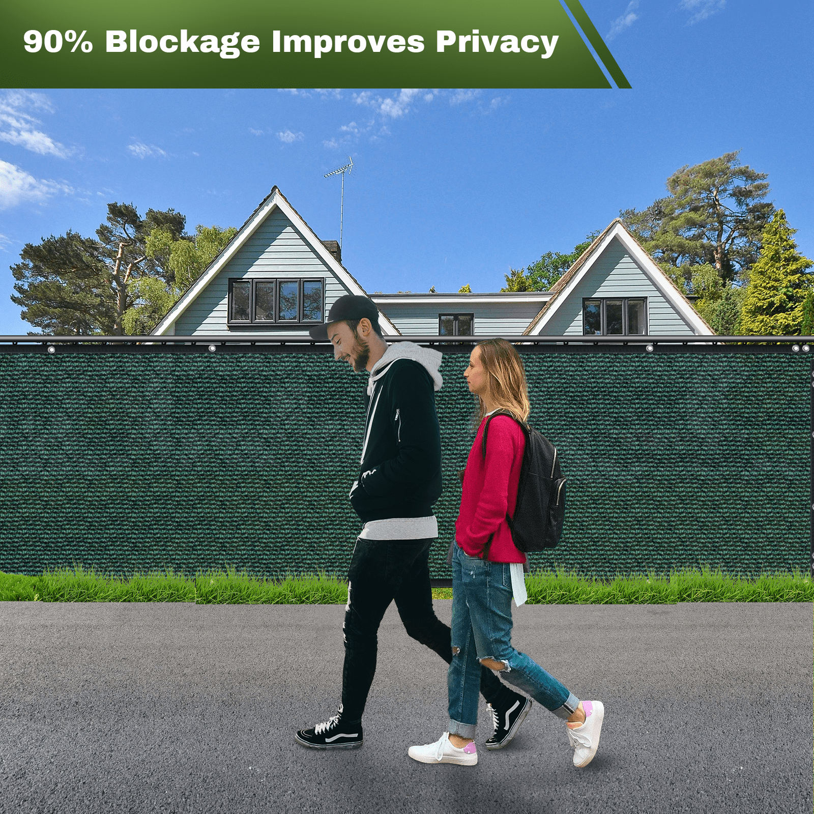 Privacy Fence Screen Outdoor Balcony Shade Cloth with 90% Shade Rating, Green 6'x50'