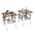 thumbnail image 6 of Euroco Set of 2 Modern Tempered Glass Tea Table ,Tempered Glass Tabletop with MDF Layer,Coffee Table,End Table, Square Table for Living Room, Brown/white, 6 of 9