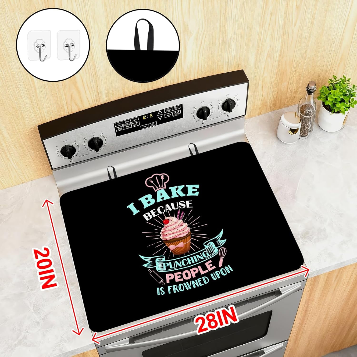 Stove Top Covers for Electric Stove 28"x20" - I Bake Because Punching People is Frowned Upon Glass Stove Top Cover - Heat Resistant Induction Cooktop Protector - Kitchen Gifts for Women, Bakers