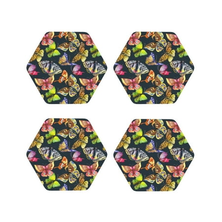

Fuzoiu Butterfly Wild Insect Print Leather Coasters Set Drink Coasters Set of 4 for Tabletop Protection Durable PVC Coasters Home Décor and Housewarming Gift-Hexagon