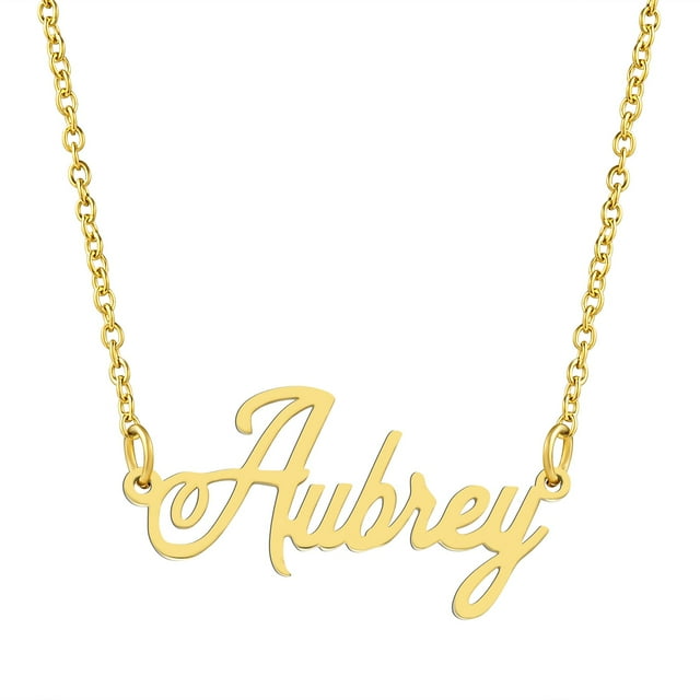 KISPER Collier Pendentif Prénom Personnalisé en Acier Inoxydable Plaqué Or 18K, Aubrey
