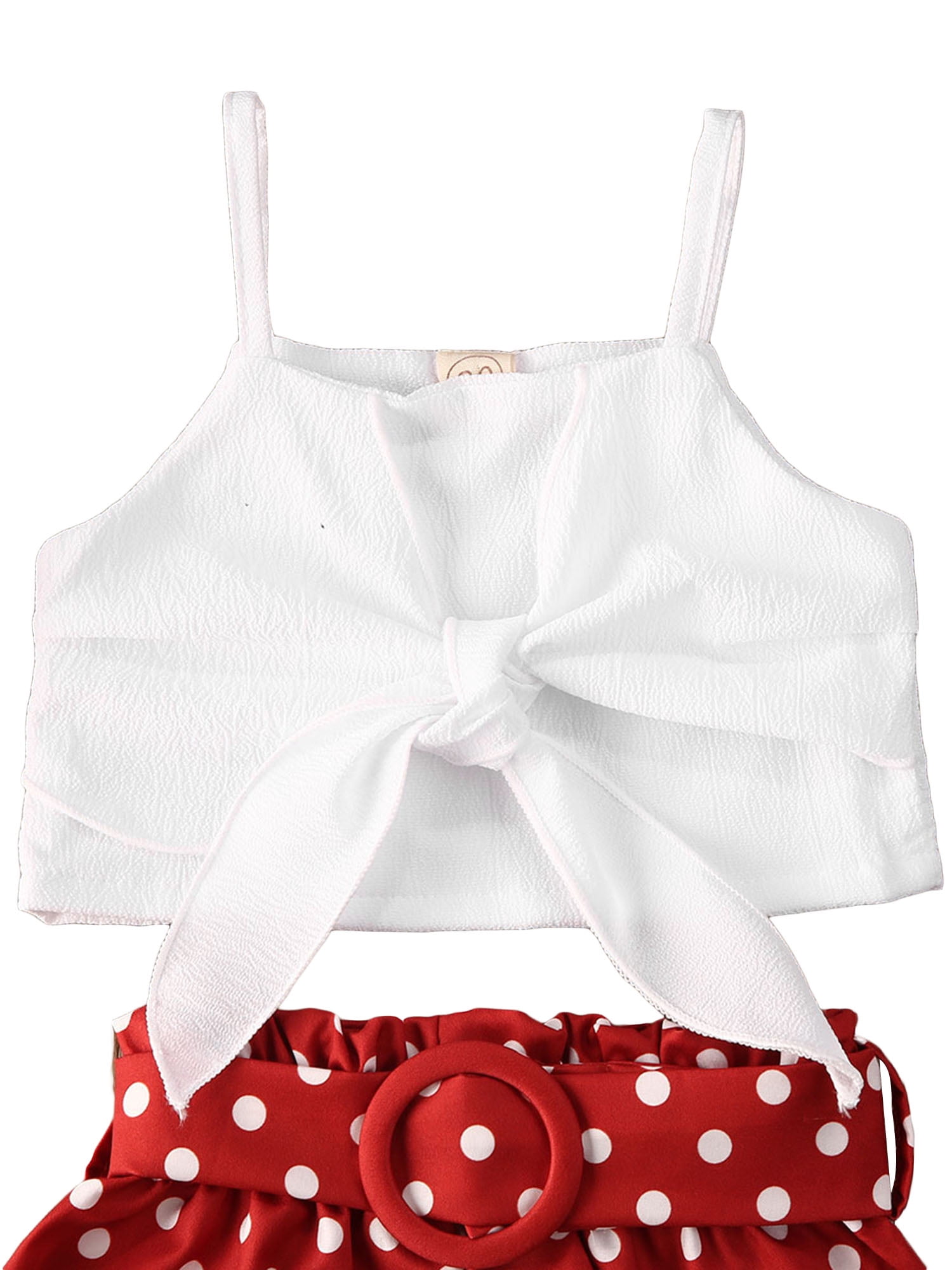 2pcs Kid Girl Polka dots Mesh Design Sleeveless Peplum Top and White Shorts Set