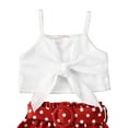 thumbnail image 2 of Kids Girl Suspender Straps Crop Tops Shirt High Waist Polka Dot Shorts with Belt Summer Clothes Outfit, 2 of 5