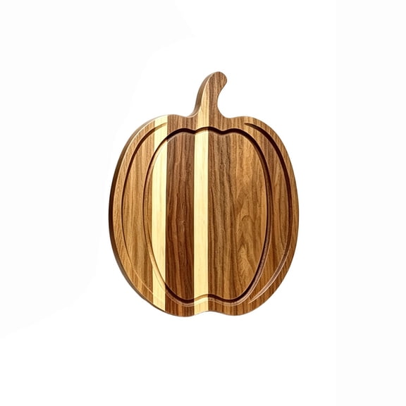 Fall Pumpkin Wooden Cutting Board,Striped Hardwood Cutting Board With Juice Groove,10.2*7.8 Inch Pumpkin‑Shape Serving Platter,Seasonal Kitchen Decor for Halloween Thanksgiving Party