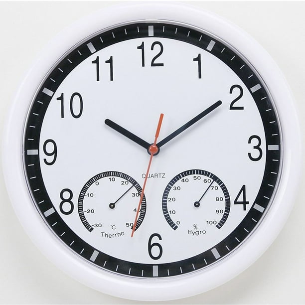 10'' Silencieux Moderne Horloge Murale Thermomètre & Humidité Salon Cuisine Bureau