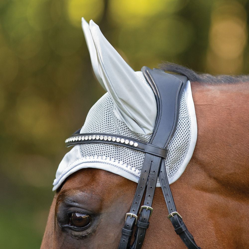 Schneiders Satin Fly Bonnet with Clear Crystals | Breathable Mesh | Color Gray
