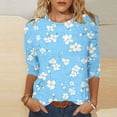 thumbnail image 2 of Staron Hauts d'Été Mignons pour Femmes en Solde à Moins de 5$ Manches 3/4 Col Rond Blouses Élégantes Imprimé Floral Basique, 2 of 5