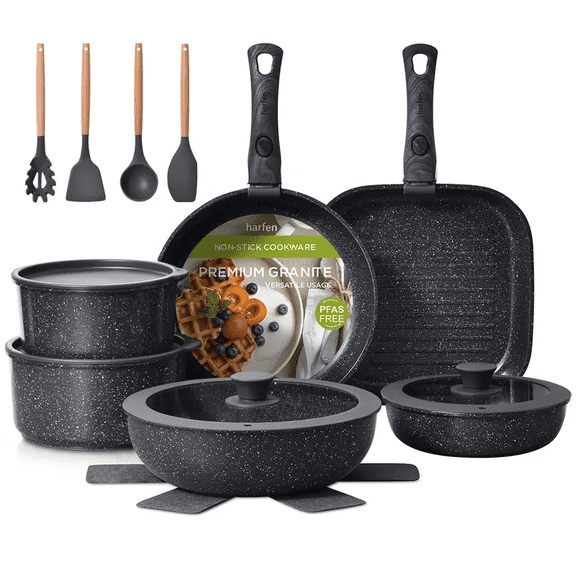 21-Pc Stackable Pots & Pans Set with Removable Handles, Nonstick Oven-Safe Cookware for Kitchen Storage Saving