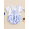 thumbnail image 2 of FEORJGP Infant Boys Girls One-piece Rompers 0 3M 6M 9M 12M 18M Toddler Baby Short Sleeve Jumpsuits Classic Plaid Print Crew Neck Bodysuits Patchwork Pion Cute Simply Clothes for Daily Summer, 2 of 7