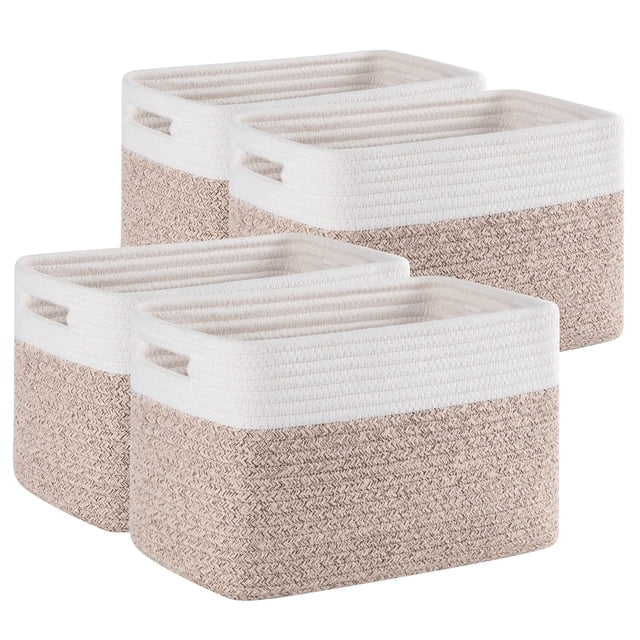 Paquete de 4 cestas de almacenamiento tejidas SIXDOVE para organizar, color marrón y blanco