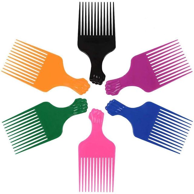 Peine para púas de pelo, púas de puño para cabello afro, púas afro de plástico de 6,5 pulgadas para mujeres y hombres, púas para levantar el cabello para cabello rizado, juego de a