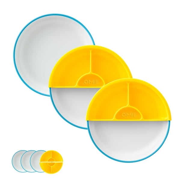 Platos con forma de cuchara para niños Omie, paquete de 3 con 2 separadores de silicona