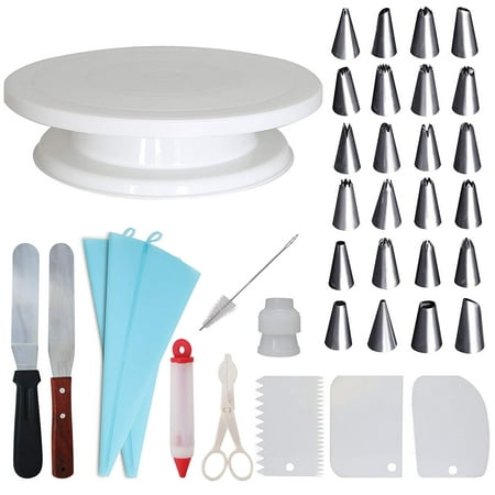 Cake Decorating Supplies Kit, 36 Piece Set, Turntable, Icing Smoothers, Spatula, Stainless Steel Icing Tips, Best for Cake Decorating and