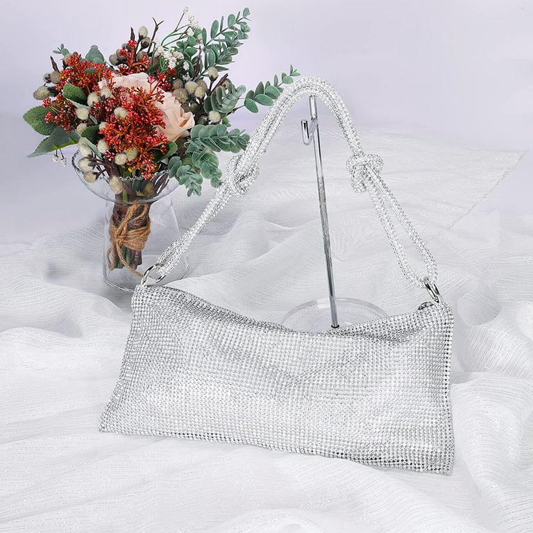 Unique Silver Designer Crystal Bridal Clutch Evening Bag for