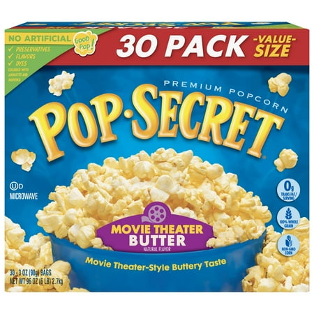Pop Secret Microwave Popcorn, Movie Theater Butter, 3 Oz, 30 (Best Hulless Microwave Popcorn)